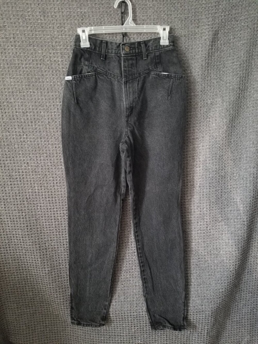 Vintage Chic Black Wash Jeans Tapered Zipper Legs 11